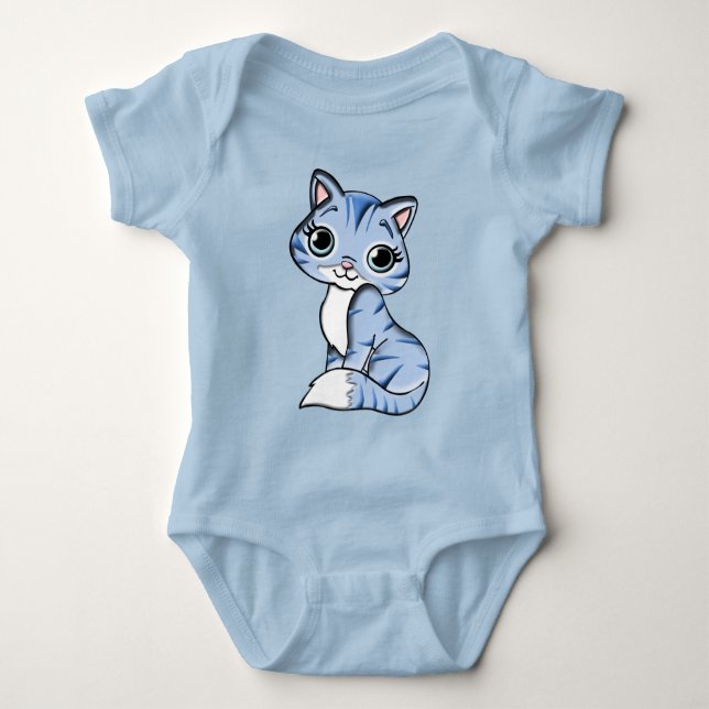 Body Para Bebê Body de bebê gatinho azul Cuddles (Frente)