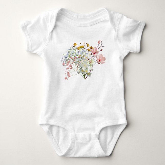 Body Para Bebê Body de Bebê Menina Floral Branco (Frente)
