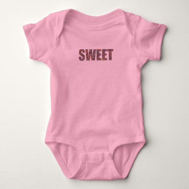 Body Para Bebê Body de Bebê Rosa com Estampa de Confeitos Doce (Frente)
