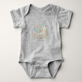 Body Para Bebê Body de Bebê Verde com Bordado Floral de Passarinh