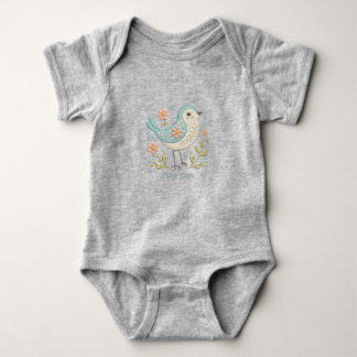 Body Para Bebê Body de Bebê Verde com Bordado Floral de Passarinh