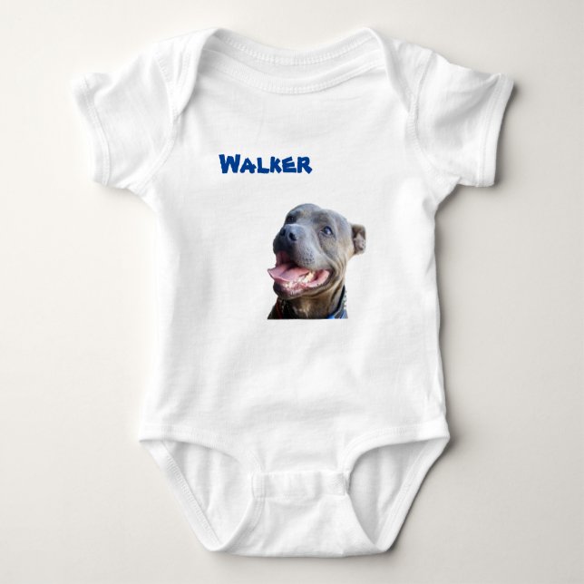 Body Para Bebê Body de Bebê Walker Nome Com Staffy Bull Terrier (Frente)