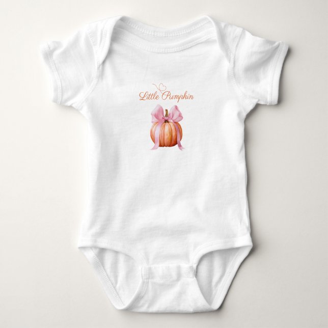 Body Para Bebê Body de Jersey Bebê Abóbora com Laço Rosa | Fofo  (Frente)