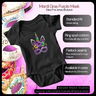 Body Para Bebê Body de Jersey Bebê Máscara Roxa de Mardi-Gras