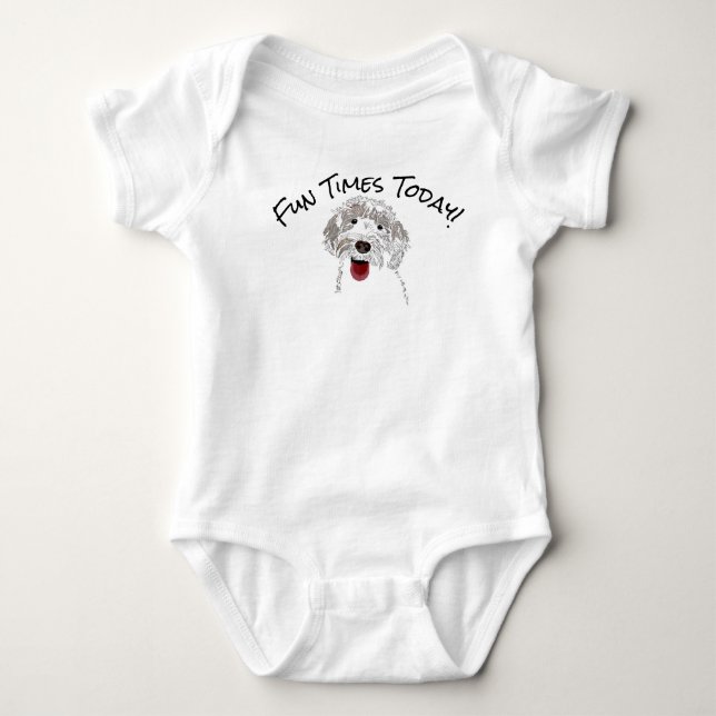 Body Para Bebê Body de Labradoodle Diversão Hoje Bebê (Frente)