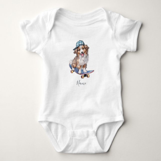Body Para Bebê Body Infantil de Aguarela Australian Shepherd (Frente)