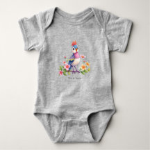Body Infantil Floral de Pássaro Azul Rosa Fofo