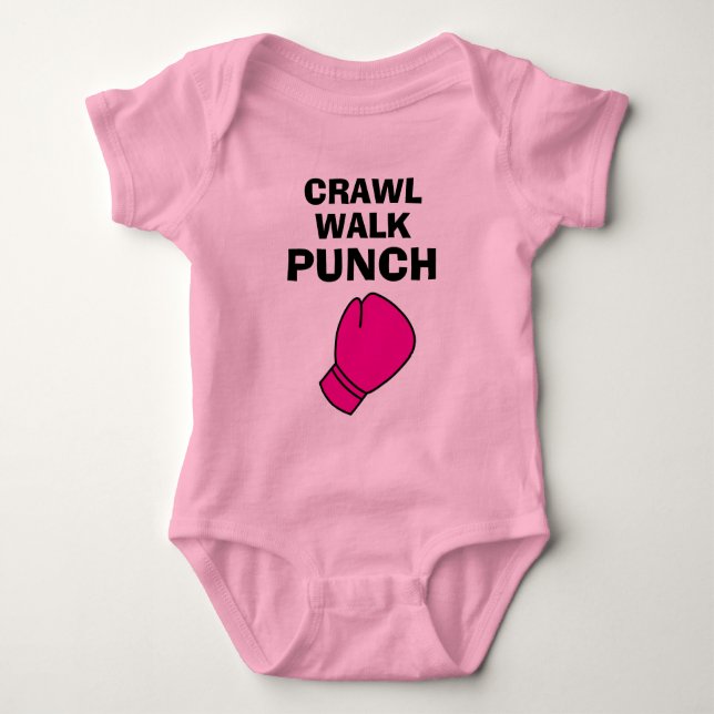 Body Para Bebê Body infantil luva de boxe rosa Crawl Walk Punch (Frente)