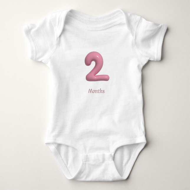 Body Para Bebê Body Rosa 3D Número 2 - 2 Meses Bebê Body (Frente)