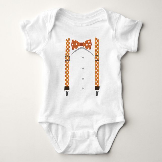 Body Para Bebê Bodysuit alaranjado do laço & dos Suspenders (Frente)