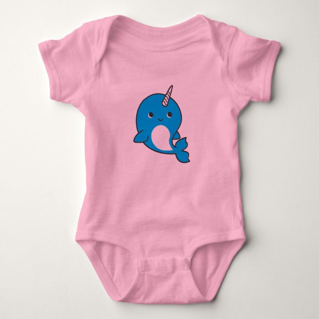 Body Para Bebê Bodysuit azul do tutu do bebé de Narwhal (Frente)