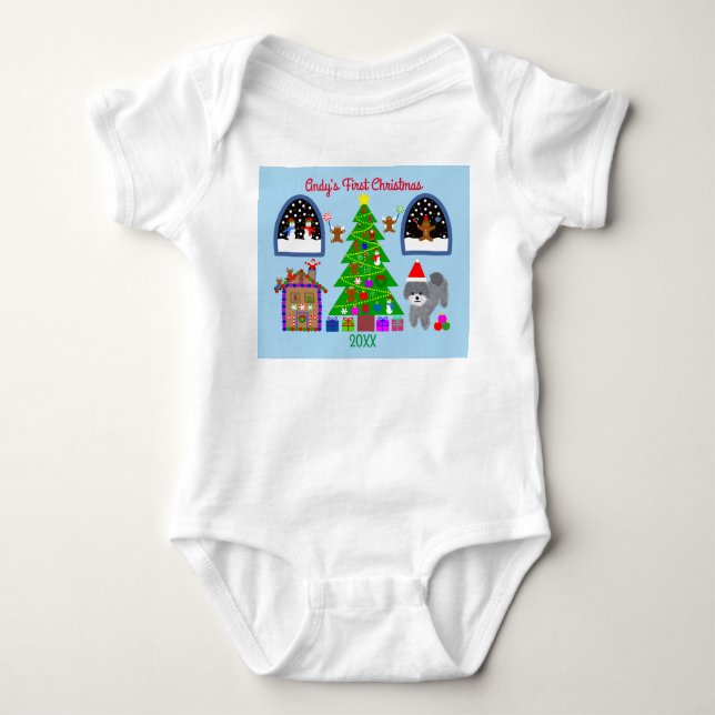 Body Para Bebê Bodysuit Bebê Natal Poodle Cinza #6 (Frente)