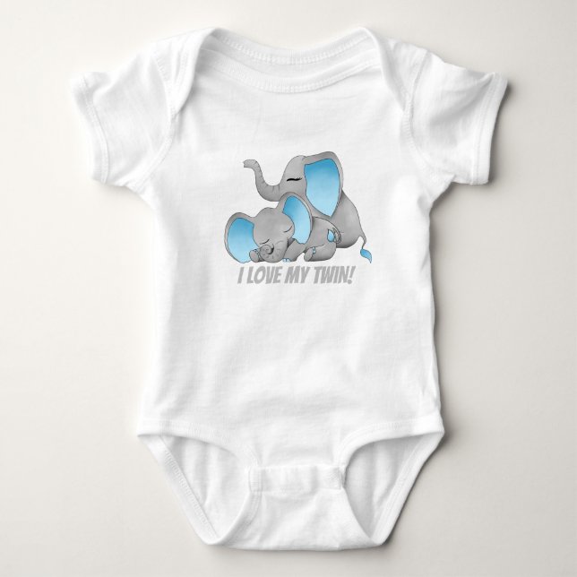 Body Para Bebê Bodysuit com mensagem adicionada de elefantes gême (Frente)