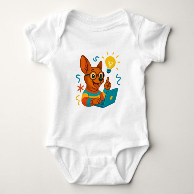 Body Para Bebê Bodysuit de Bebê Cachorro de Desenho Animado com L (Frente)