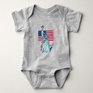 Body Para Bebê Bodysuit de Bebê com Bandeira Americana e Lady Lib