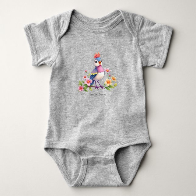 Body Para Bebê Bodysuit de Bebê Floral de Pássaro Azul Fofo Rosa (Frente)