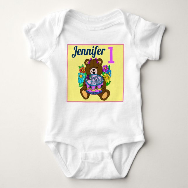 Body Para Bebê Bodysuit De Bebê Fofa Primeiro Aniversário Menina  (Frente)