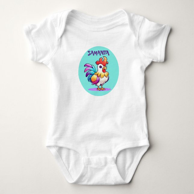 Body Para Bebê Bodysuit de Bebê Galo Mágico Personalizado (Frente)