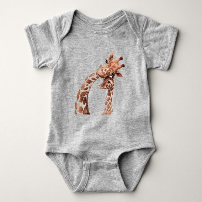 Body Para Bebê Bodysuit de Bebê Girafa de Aquarela Fofa (Frente)