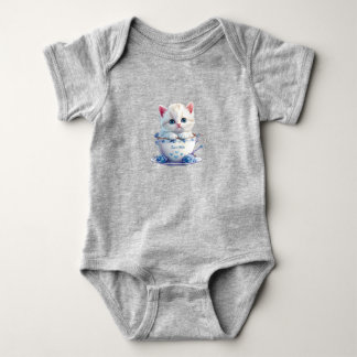 Body Para Bebê Bodysuit de Bebê Kitten em Flores Azuis no Copo