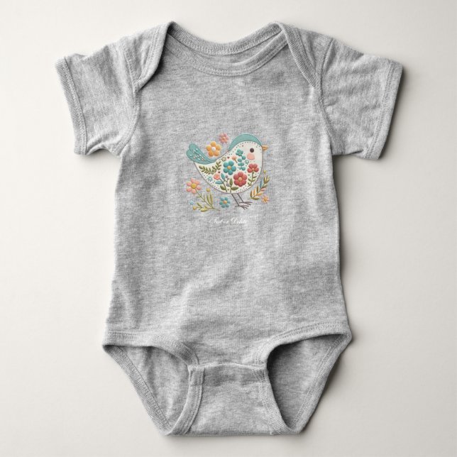 Body Para Bebê Bodysuit de Bebê Little Bird Flores Azuis e Rosas (Frente)