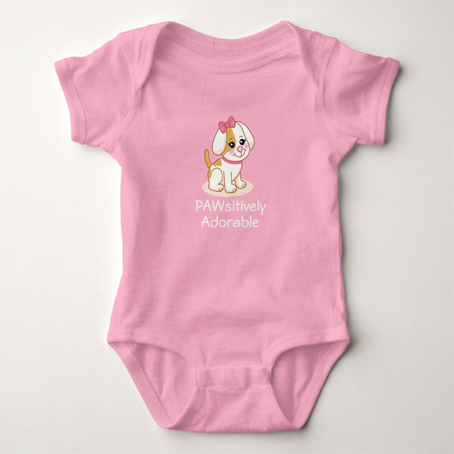 Body Para Bebê Bodysuit de Bebê Menina Cachorrinho com Laço Rosa (Frente)