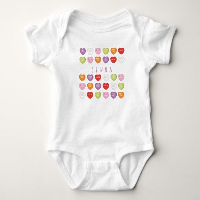 Body Para Bebê Bodysuit de bebê personalizado com corações de con (Frente)