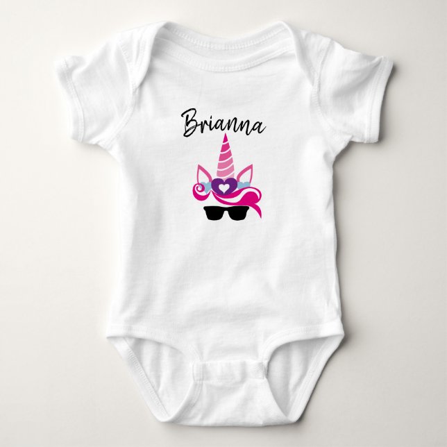 Body Para Bebê Bodysuit de Bebê Unicórnio Personalizado (Frente)