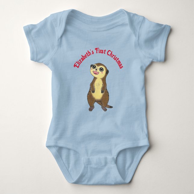 Body Para Bebê Bodysuit de Natal do Meu Primeiro Natal de Esquilo (Frente)