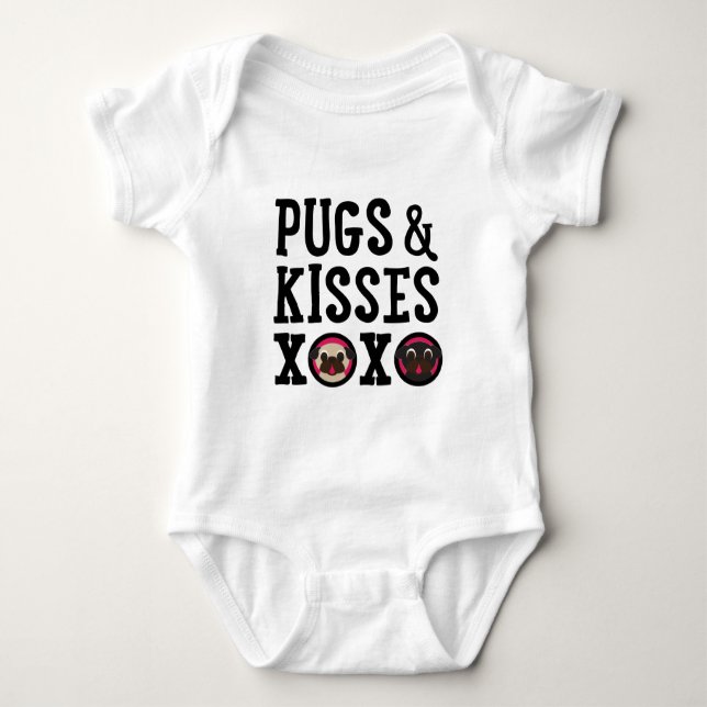 Body Para Bebê Bodysuit do bebê dos Pugs & dos beijos XOXO com (Frente)