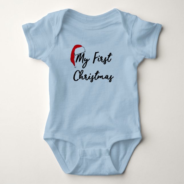 Body Para Bebê Bodysuit do Natal do bebê primeiro (azul) (Frente)