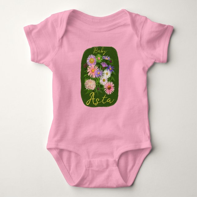 Body Para Bebê Bodysuit rosa fofo de flores para bebê de uma peça (Frente)