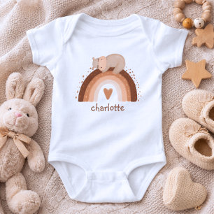Body Para Bebê Boho Arco-íris com Monograma de Hipopótamo