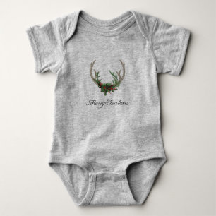 Body Para Bebê Boho Deer Antlers Floral Russo de Natal Vermelho