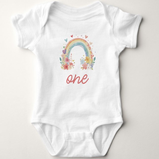 Body Para Bebê Boho Floral Arco-íris Pastel "Um" Primeiro Anivers (boho one shirt, pastel first birthday, floral rainbow outfit, baby girl birthday, cake smash outfit)