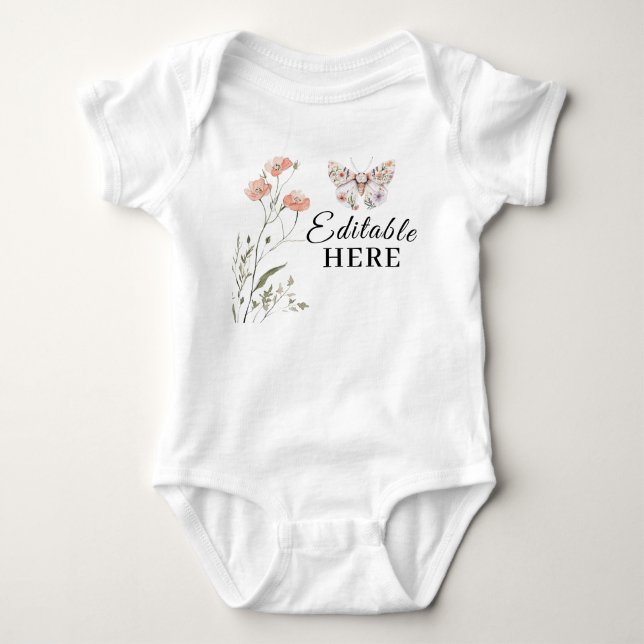 Body Para Bebê Boho Floral Borboleta Flor Silvestre (Frente)