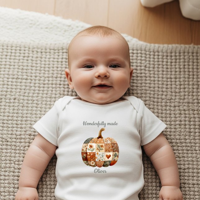 Body Para Bebê Boho Patchwork Abóbora Cristão Recém-Nascido (Criador carregado)