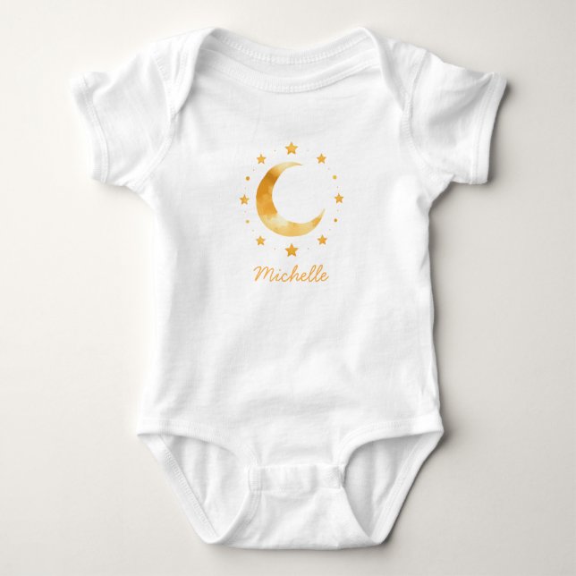 Body Para Bebê Boho Personalizado Aquarela Lua & Estrelas – Fofo  (Frente)
