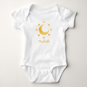 Body Para Bebê Boho Personalizado Aquarela Lua & Estrelas – Fofo