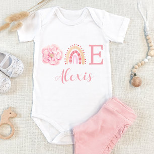 Body Para Bebê Boho um arco-íris cor-de-rosa, primeiro aniversári