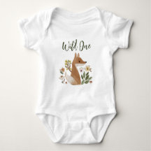 Boho Woodland Fox Wild One Baby Bodysuit