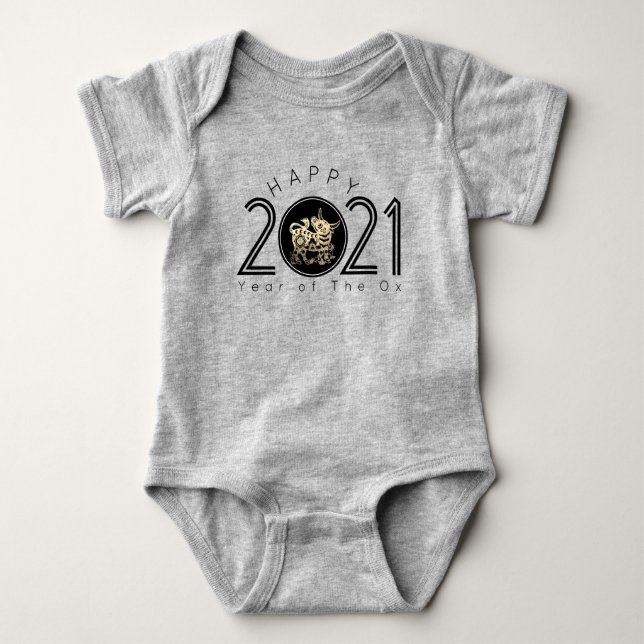 Body Para Bebê Boi Chinês Feliz Ano Novo 2021 Bebê Roupa (Frente)