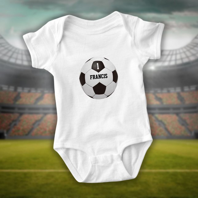 Body Para Bebê Bola de Futebol com Nome Personalizado (Personalized Name Number Soccer Ball Baby Bodysuit)