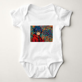 Body Para Bebê Bold Red Anime USA Graphic T-Shirt