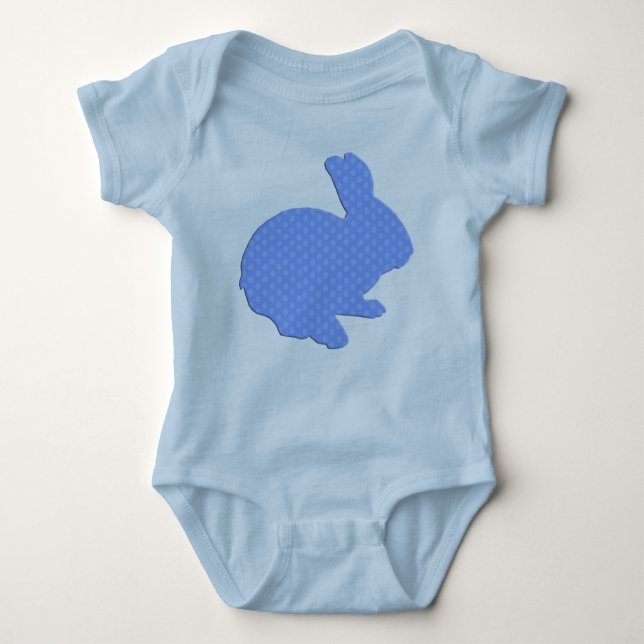 Body Para Bebê Bolinhas Azul Silhouter Coelho da Páscoa (Frente)
