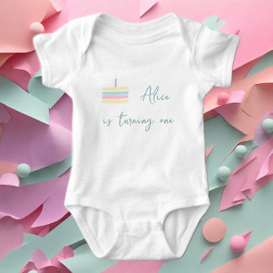 Body Para Bebê Bolo amarelo rosa pastel está fazendo um ano