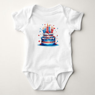 BODY PARA BEBÊ BOLO ANIVERSÁRIO PATRIÓTICO VERMELHO AZUL-AMERICAN