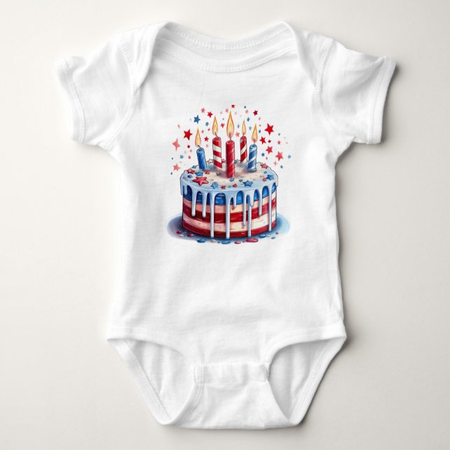 BODY PARA BEBÊ BOLO ANIVERSÁRIO PATRIÓTICO VERMELHO AZUL-AMERICAN (Frente)