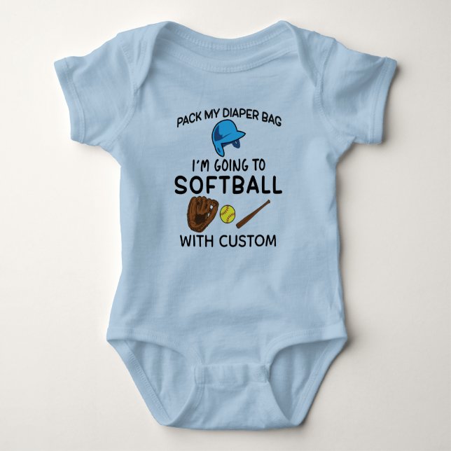Body Para Bebê Bolsa de fraldas macia de softball com personaliza (Frente)