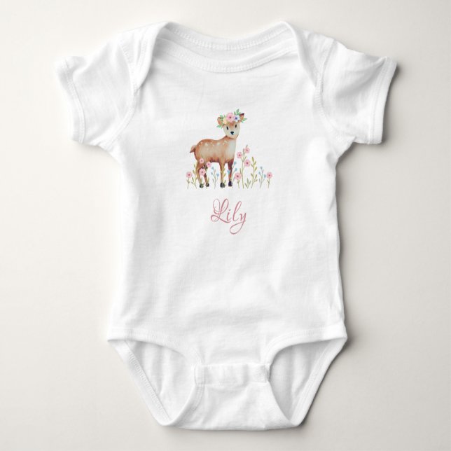 Body Para Bebê Bonita Fawn Personalizada Baby Girl Jersey (Frente)